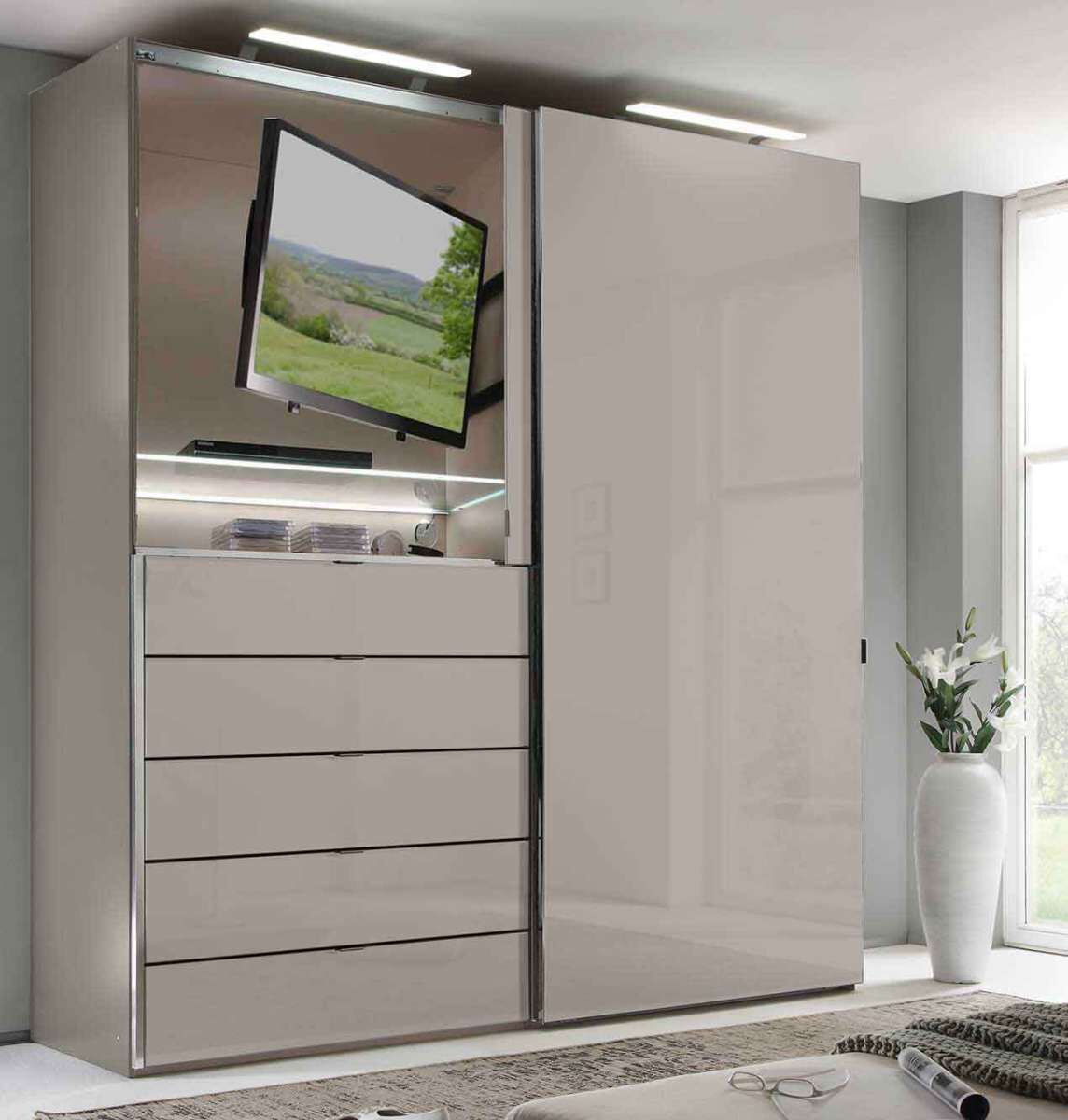 media multi kleiderschrank mit tv aussparung b 225 cm | möbelmeile24