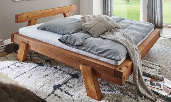 Powerwood rustikales Balkenbett massiv Eicheoptik