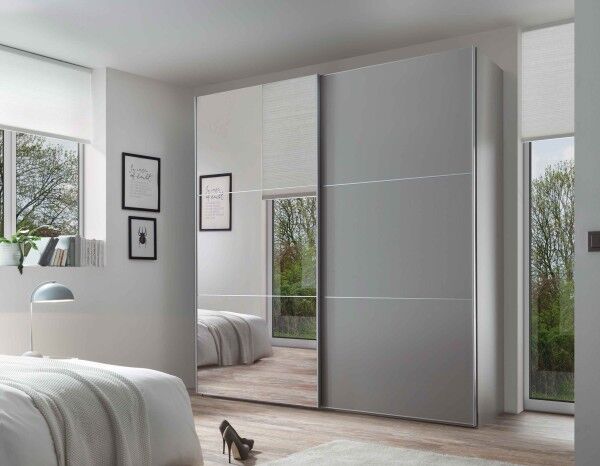 Includo Kleiderschrank grau mit Spiegel