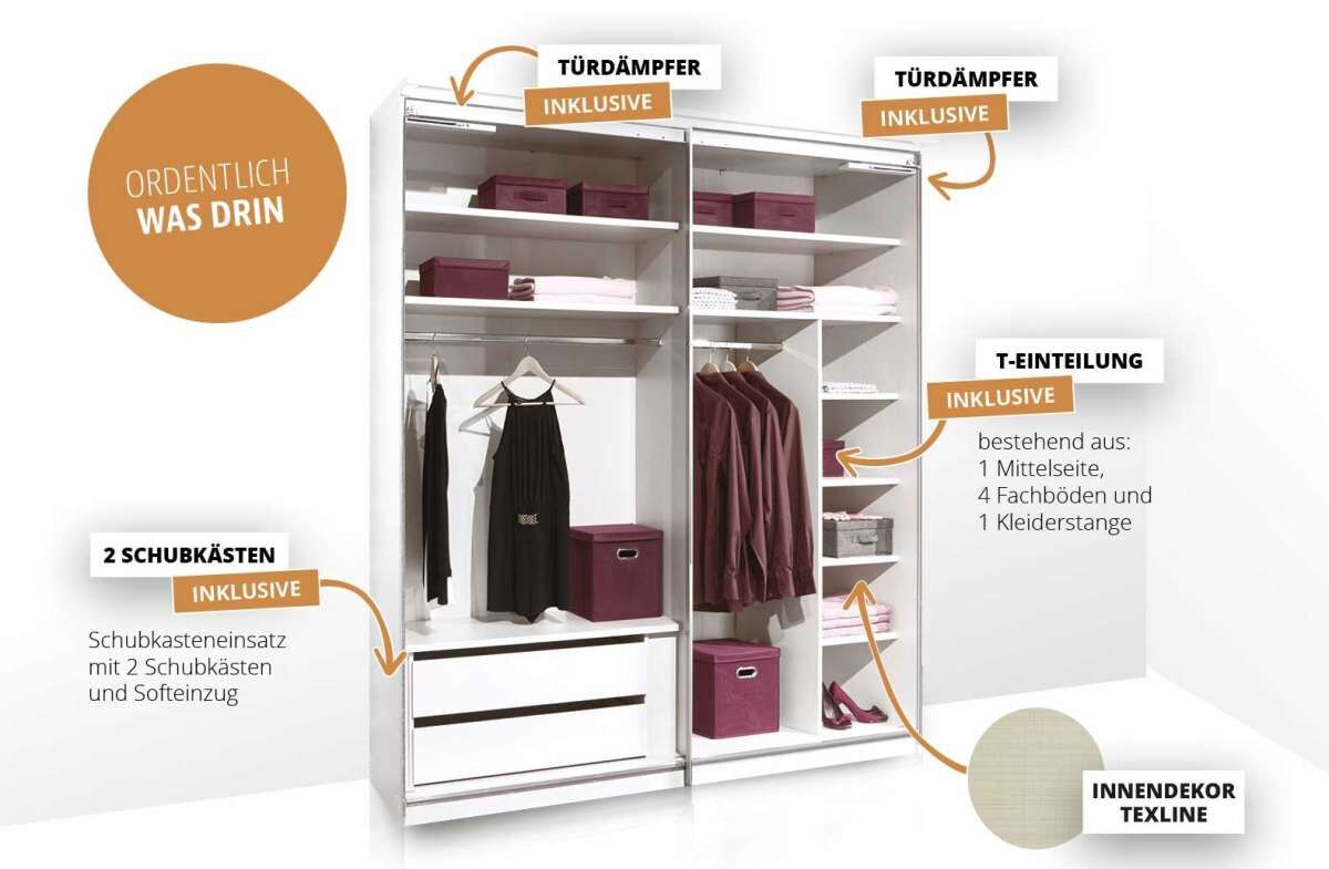 Glasschwebetürenkleiderschrank mit verspiegelung outlets und softclose