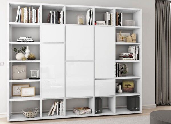 Toro Bücherregal mit Türen weiß Hochglanz B270 cm kurzfristig