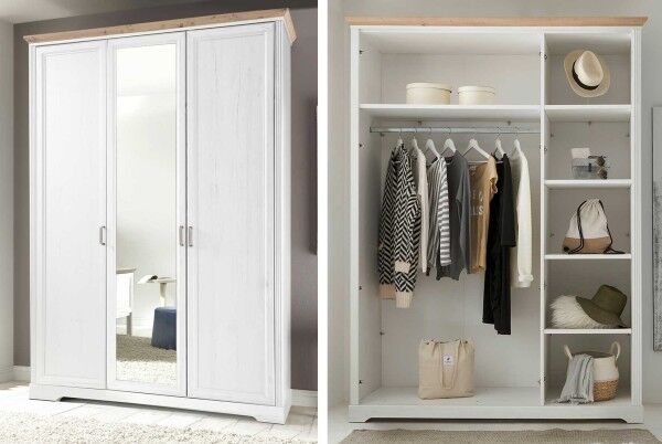 | Größen Schlafkontor Möbelmeile24 Kleiderschrank 3 Spiegel Jasmin in mit Landhaus weiß